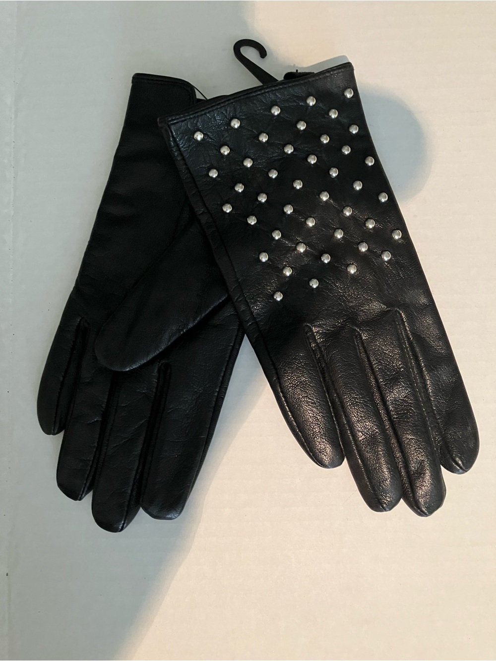 Express Black Leather Gloves with Silver Stud Detailing